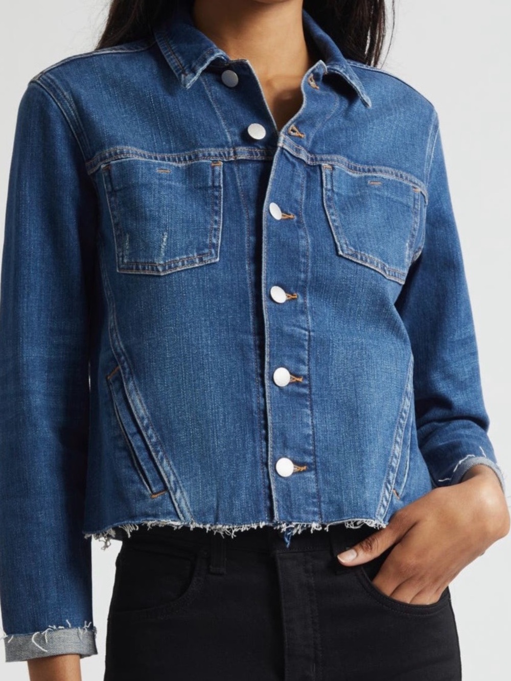 L’Agence Janelle Slim Fit Jean Jacket with Raw Hem